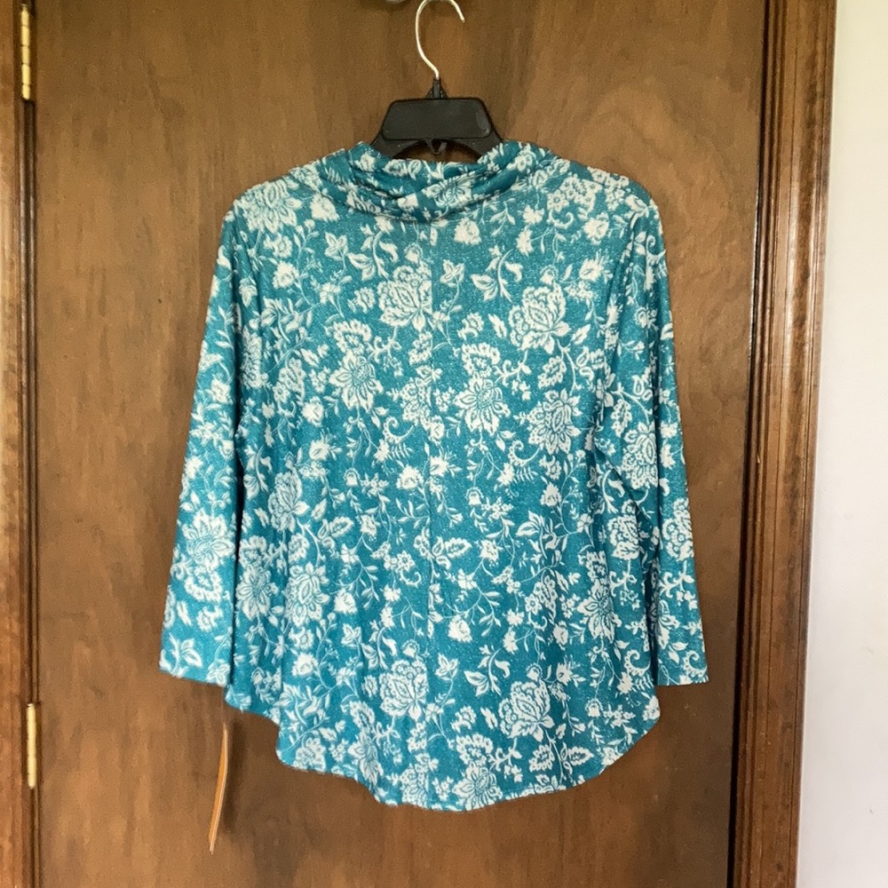 Ruby rd top metallic floral print pullover w stretch casual office PM - Picture 7 of 17